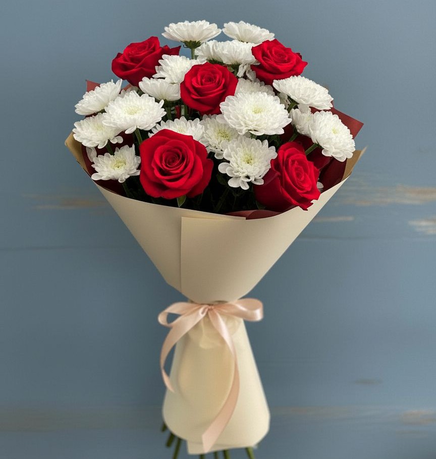 Букет цветов из: Розы и Хризантемы в Курагино