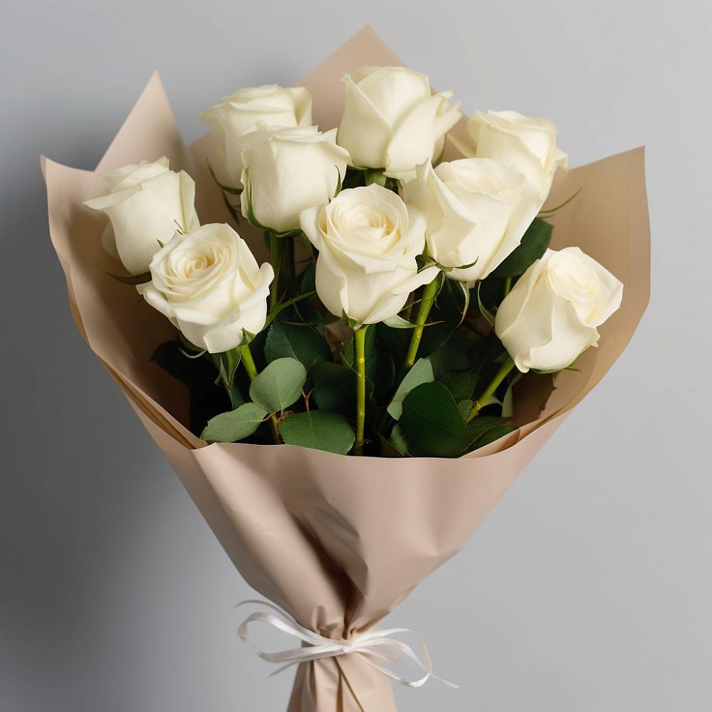 Букет 9 Белых роз Эдлесс Лав в Курагино