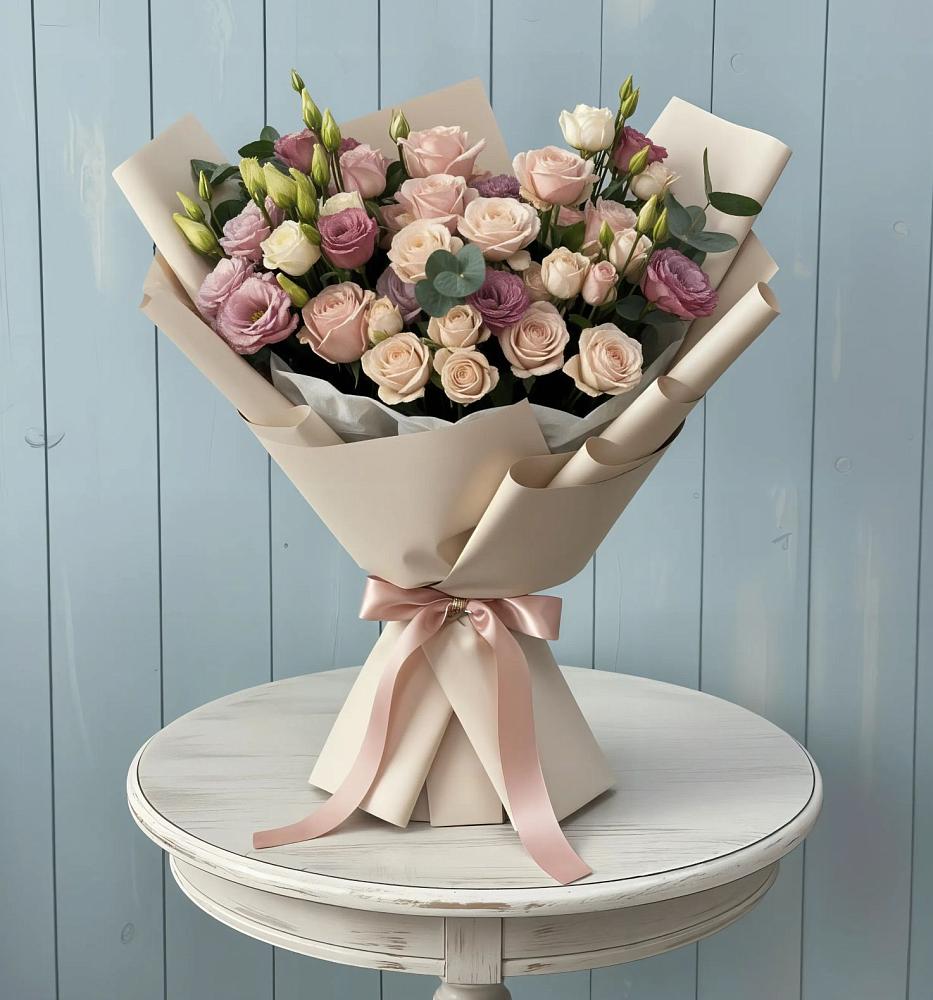 Букет цветов из: Розы и Лизиантусы в Курагино