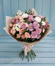 Букет цветов из:  Хризантемы, Розы и Альстромерии в Курагино