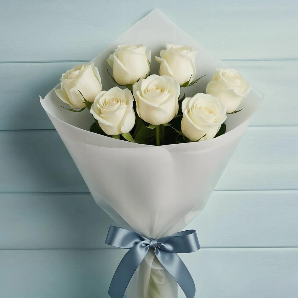 Букет 7 Белых роз Эдлесс Лав в Курагино